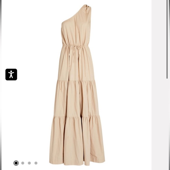 SWF One-Shoulder Tiered Maxi Dress camel cotton poplin dress M - Picture 1 of 9